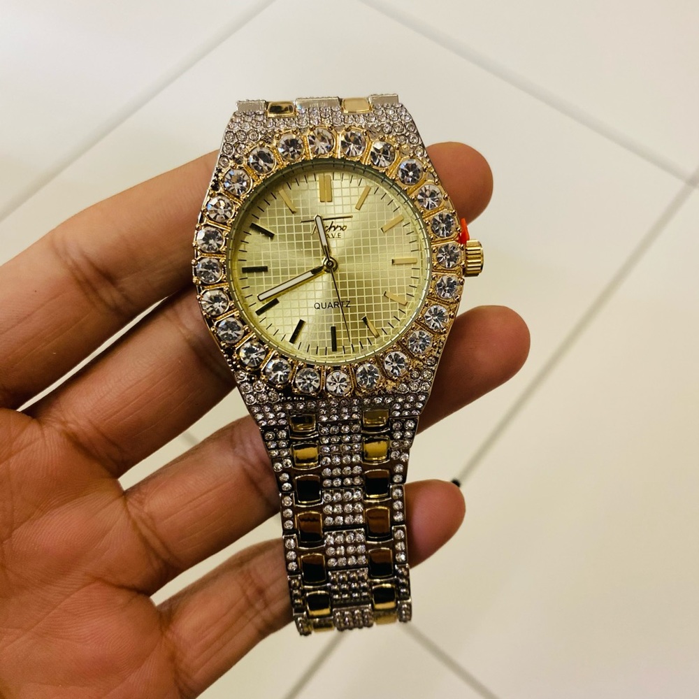 Men’s gold/silver iced sparkle watch